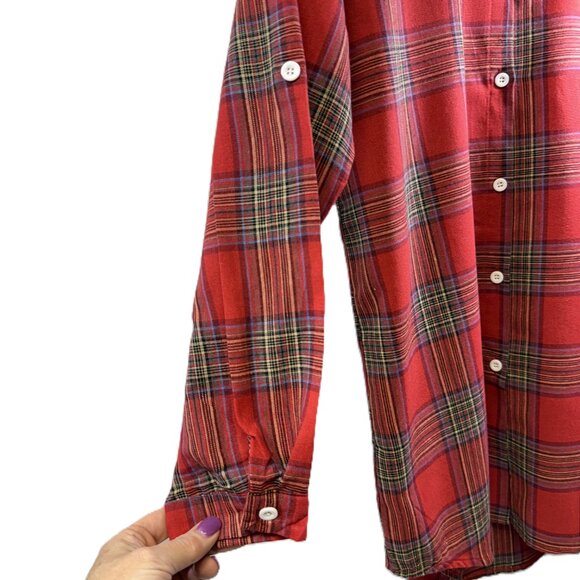 Long Sleeve Festive Lightweight Plaid Shirt/Blouse Red - Picture 1 of 5